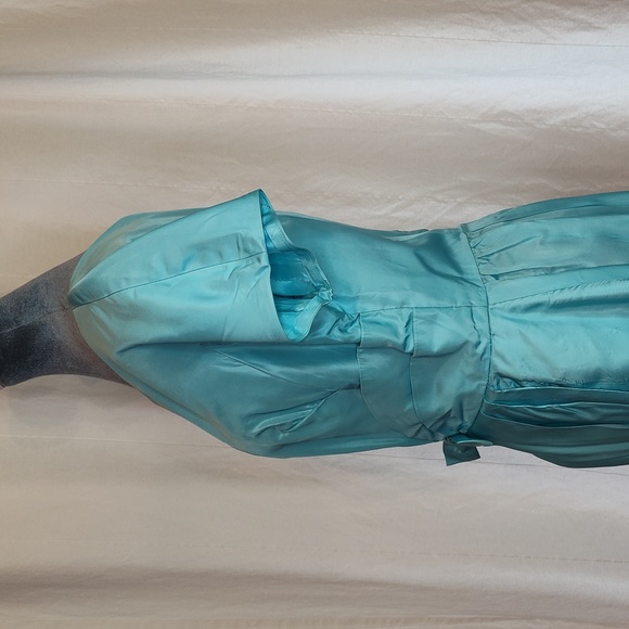 60s Vintage Cinderella Blue Full Length Formal Gown Short Sleeves - Picture 9 of 16